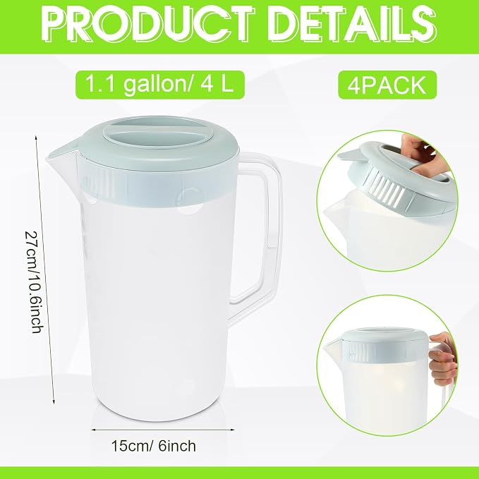 Uiifan 4 Pcs Plastic Water Pitcher - Image 2