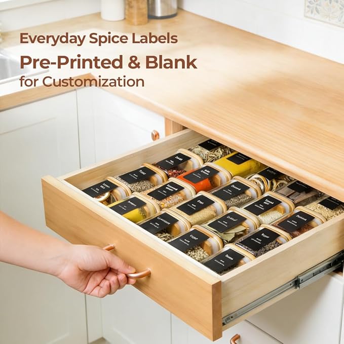 ComSaf 16Pcs Spice Jars with Labels, Glass Jar with Bamboo Lid, 6oz Airtight - Image 7