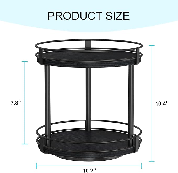Snughome Lazy Susan Spice Rack, 2 Tier Rotating Spice Rack, Wood Lazy Susan - Image 2