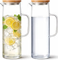 Hsei 2 Sets Glass Pitcher with Lid, 50 oz / 1500 ml Water Carafe with Handles by Hsei
