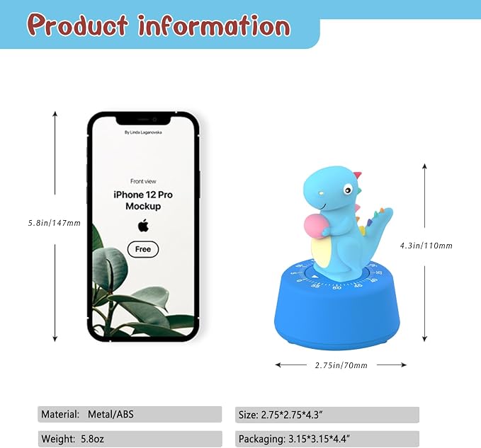 ELE DEPI 60 Minutes Mechanical Kitchen Timer, Cute Dinosaur Timer - Image 6
