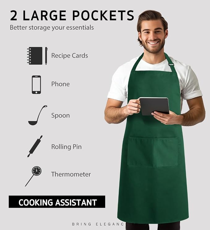 Syntus Apron for Men Women, Adjustable Cooking Kitchen Chef Aprons - Image 4