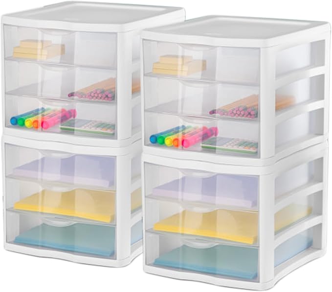 Sterilite 4-Pack 3 Drawer Unit, Stackable Plastic Organizer - Image 5