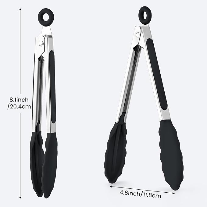 7-Inch Silicone Tongs Pack of 6, Small Stainless Steel Tongs - Image 2