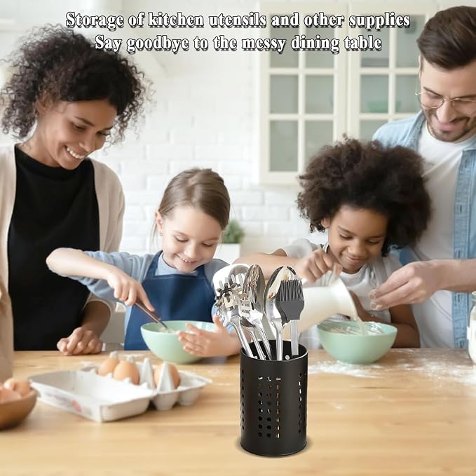 Evanda Kitchen Utensils Holder for Countertop Pack of 2, Stainless Steel Black - Image 6