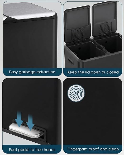 ComfyCorner 16 Gal Dual Trash Can, Stainless Steel Kitchen Garbage Bin - Image 5