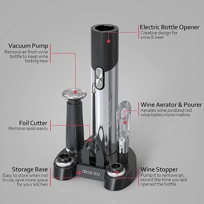 CIRCLE JOY Electric Wine Opener Set Automatic Wine Opener Kit - Image 5