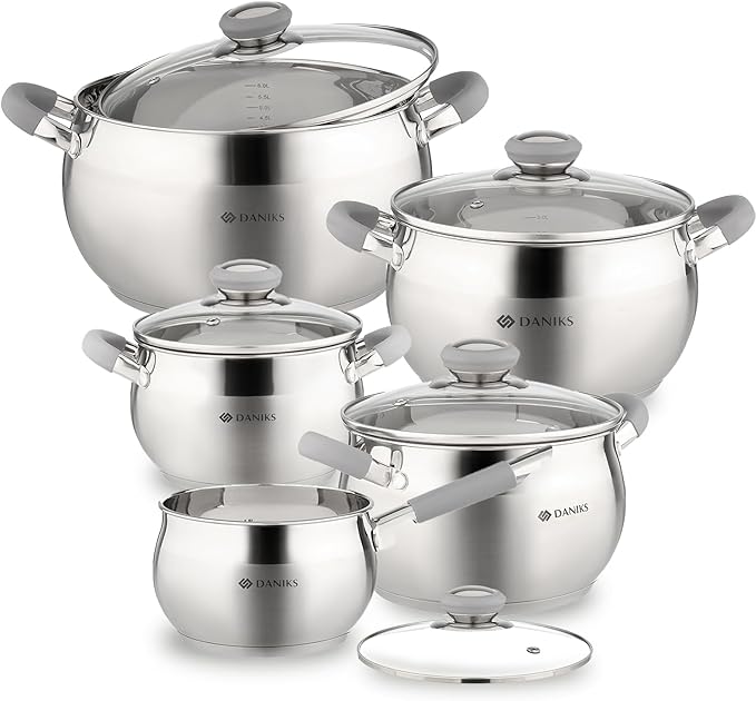 Daniks Modern 10-Piece Stainless Steel Cookware Set by Daniks