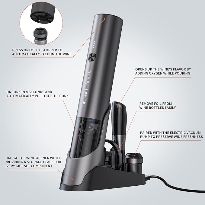CIRCLE JOY Rechargeable Electric Wine Bottle Opener Set 7-in-1 Aluminum Alloy - Image 3