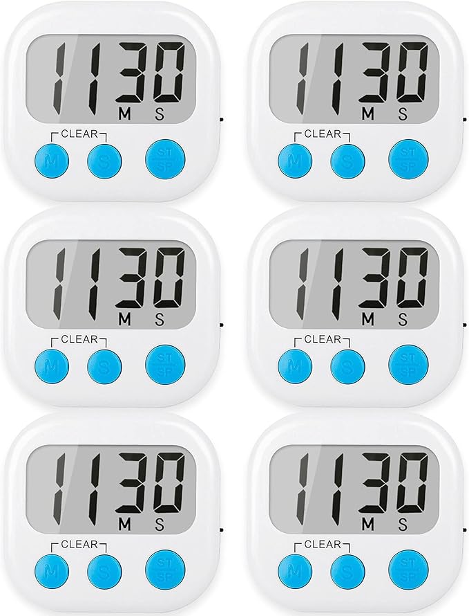 6 Pack Digital Kitchen Timers for Cooking Magnetic Timer for Cooking Loud Alarm by AOUCE