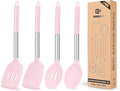 Pack of 4 Silicone Cooking Utensils Set, Non Stick Large Solid Spatulas by BUNDLEPRO