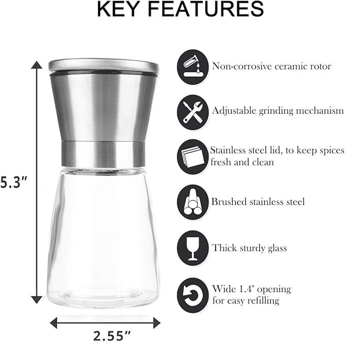 Salt and Pepper Grinder Set of 2, Premium Stainless Steel Spice Mill - Image 3