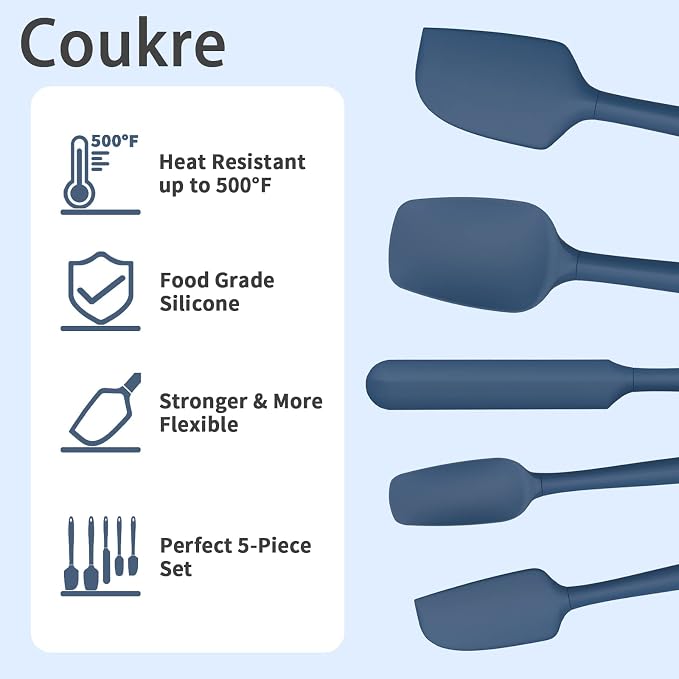 Coukre Silicone Spatula Set of 5, High Temperature Resistant, Food Grade - Image 3