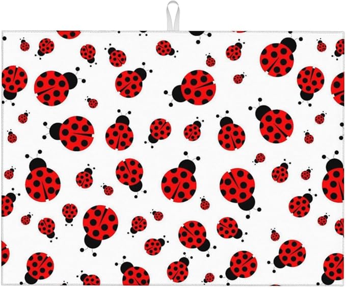 Red Ladybug Dish Drying Mat Cute Small Dots Fun Animal Themed Drying Rack Pad by Unknown