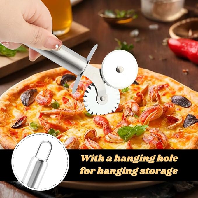 5 Wheel Pastry Cutter, Stainless Pizza Slicer, with1 Pc Double Wheel Cutter - Image 7