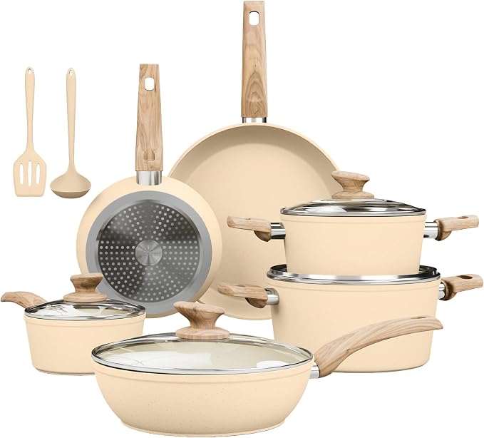 Kitchen Academy 12-Piece Induction Cookware Set, Nonstick Granite Pots and Pans by KITCHENACADEMYBETTERLIVINGTHROUGHCOOKINGPERFECTION