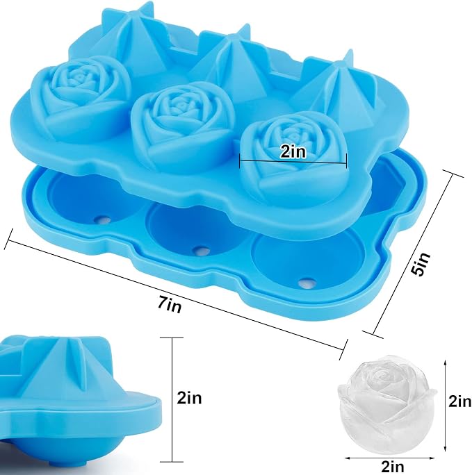 Ice Cube Tray, Mikiwon 2 inch Rose Ice Cube Trays - Image 2