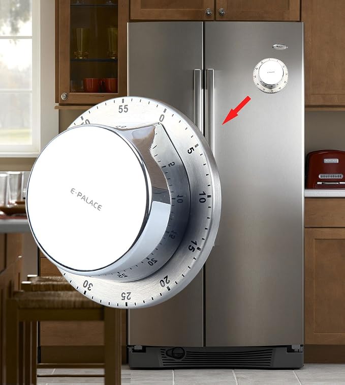 Kitchen Timer, 60 Minute Timer, Magnetic Loud Alarm, Mechanical Stainless Steel - Image 4