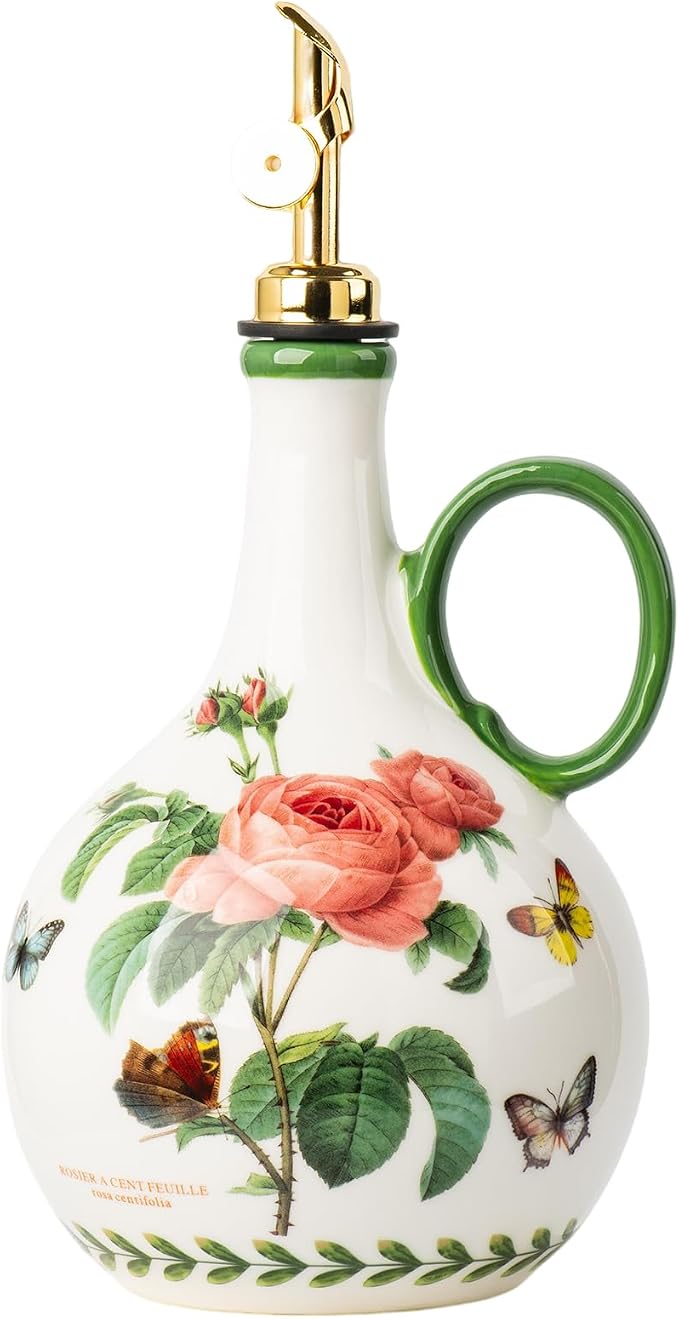 Ceramic Olive Oil Dispenser, 27 oz Floral Pattern Cruet by CABILON