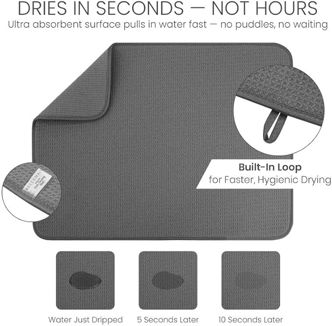 Bellemain XL Dish Mat 24" x 17" Microfiber Dish Drying Mat, Super absorbent - Image 3