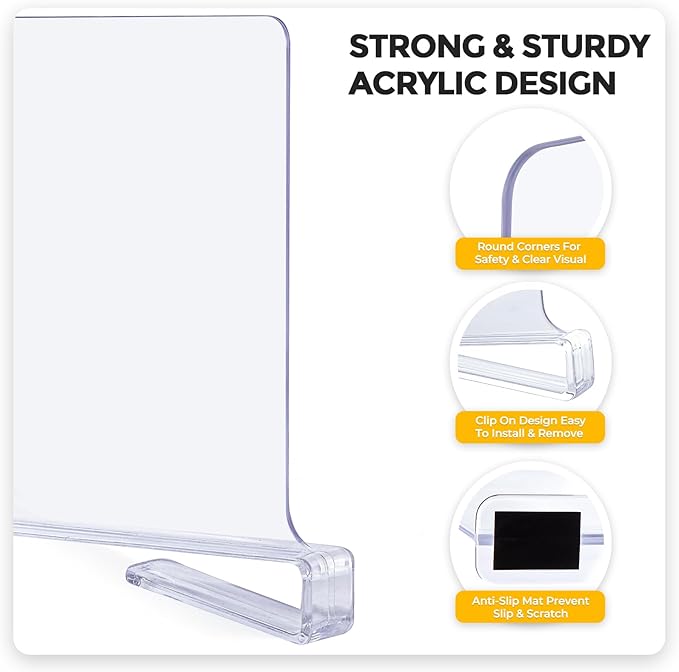 JOY DECOR 6 Pack Acrylic Clear Shelf Dividers - Image 5