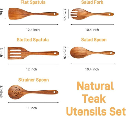 5 Piece Teak Wood Cooking Utensils Set - Image 2