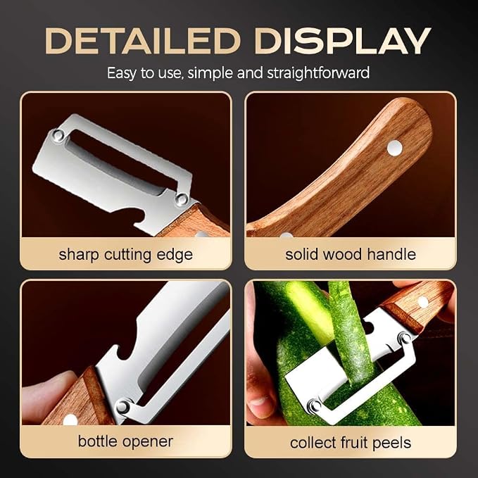 Premium Vegetable Peeler with Wooden Handle and Bottle Opener, 2-In-1 Stainless - Image 5