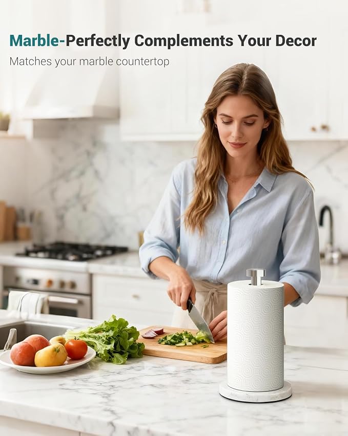 Marble Paper Towel Holder Countertop, Stainless Steel, One-Handed Tear - Image 2
