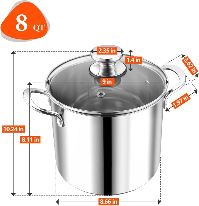P&P CHEF 8 Quart Stainless Steel Stock Pot - Image 2