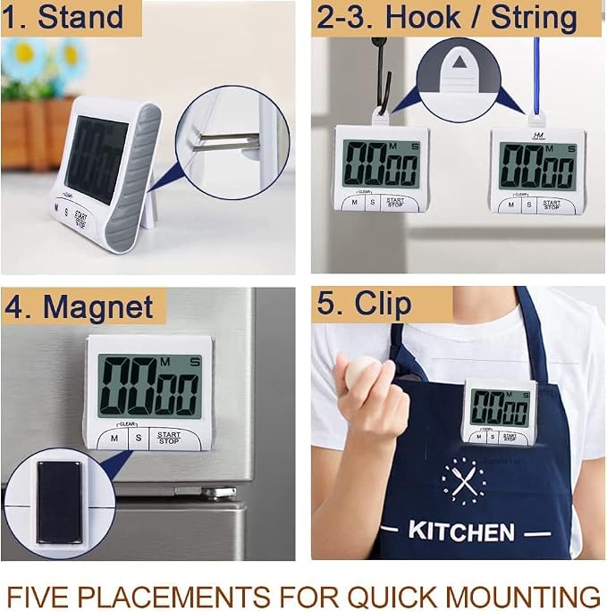 3" Large Display Kitchen Timer -Digital Timer Magnetic Back Loud Alarm On A - Image 5