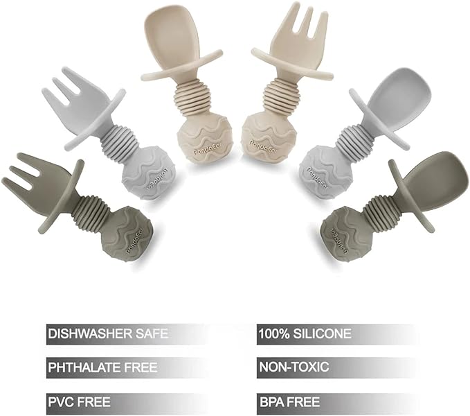 PandaEar 6 Pack Silicone Baby Spoons and Fork Feeding Set- Anti-Choke First - Image 5