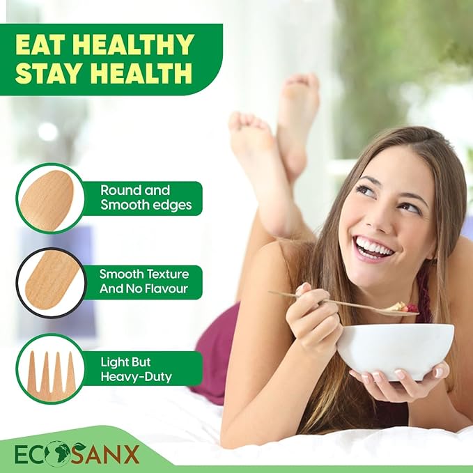ECOSANX® 120 PCs Disposable Wooden Cutlery set 6.5" Splinter Free Compostable - Image 4