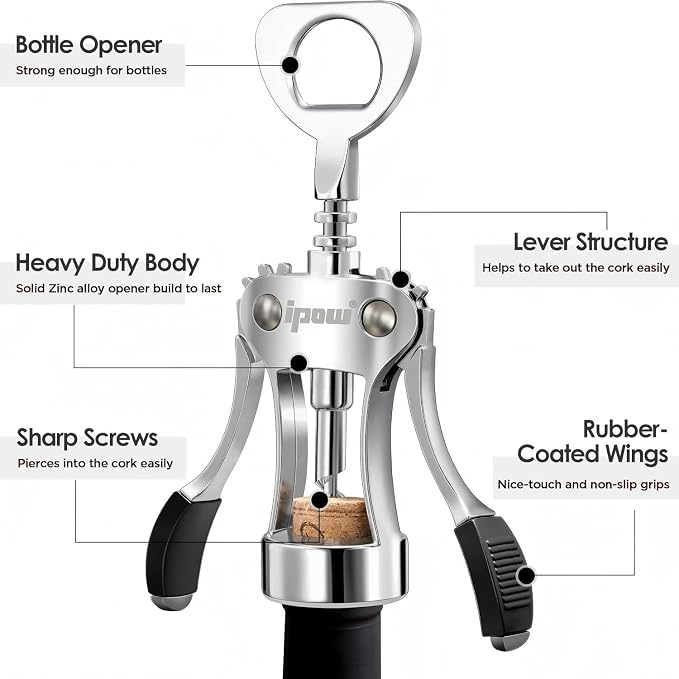 IPOW Wine Opener, Zinc Alloy Wine Bottle Opener, Wing Corkscrew Heavy Duty - Image 7
