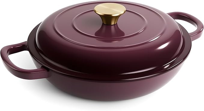 Vintage Style 3 Quart Enameled Cast Iron Braiser, Non Stick Enameled Cast Iron by Unknown