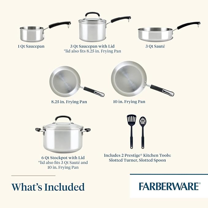 Farberware Brilliance Stainless Steel Cookware Set, 10 Piece Pots and Pans Set - Image 2