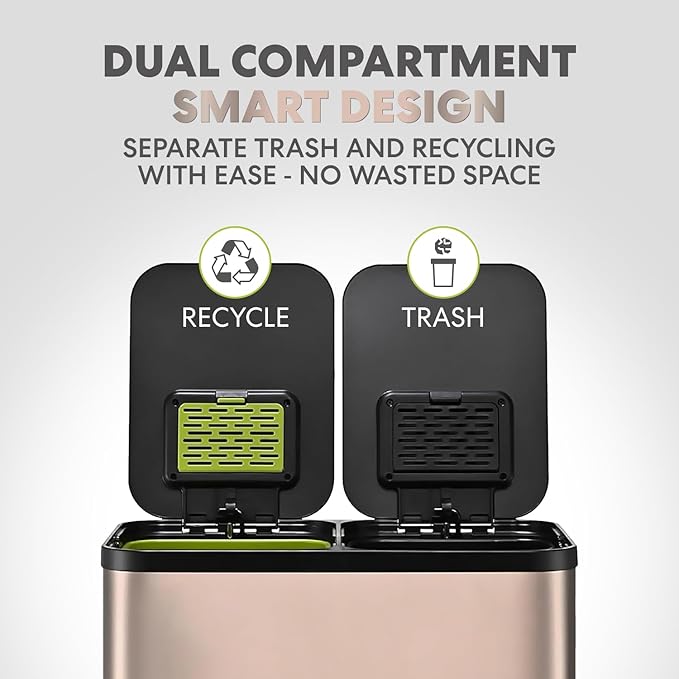 SIMPLI-Magic 60L / 16 Gallon Dual Compartment Kitchen Trash Can - Image 2