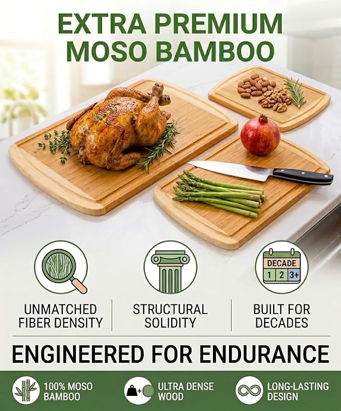 Greener Chef Luxury XL Bamboo Cutting Board Set of 3 - Image 3