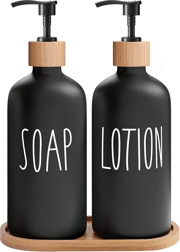 MOMEEMO Black Soap Dispenser Bathroom Set, Hand Soap and Lotion Set Suitable by MOMEEMO