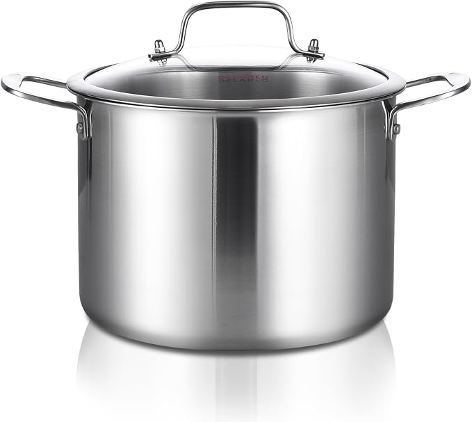 DELARLO Tri-Ply Stainless Steel Soup Pot 12QT, Tri-ply Big Pots by DELARLOCOOKWARE