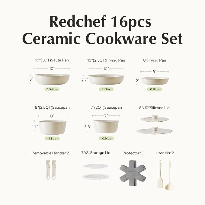 Redchef Ceramic Pots and Pans Set, Nonstick Kitchen Cookware Set - Image 9