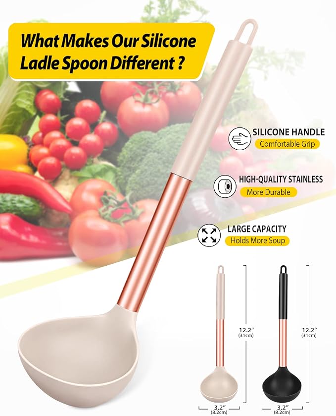 Pack of 2 Ladle Spoon, Silicone Large Spoon - Image 2