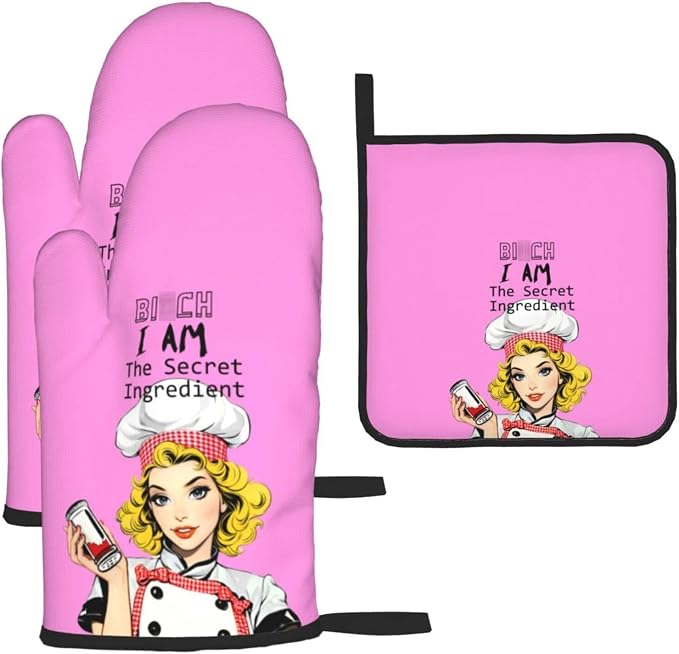 Funny Oven Mitts and Pot Holders Sets, Cute Kitchen Oven Mitts Heat Resistant by Unknown