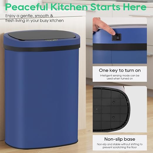 BestOffice 13‑Gallon Automatic Sensor Trash Can, Deep Blue – 50 L Touchless - Image 5