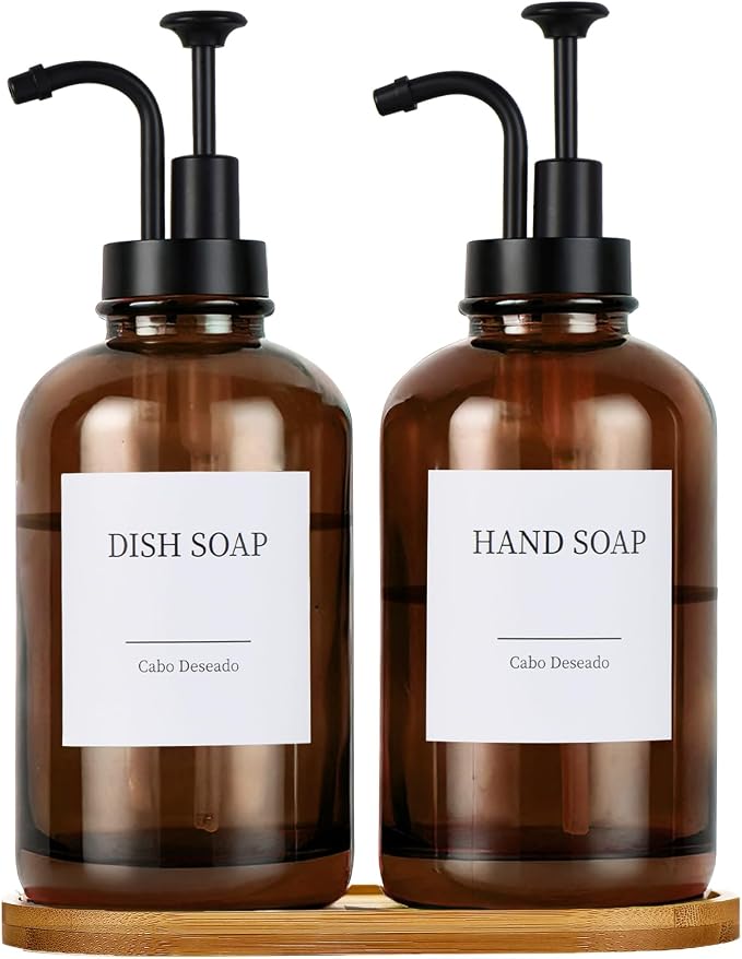 Glass Soap Dispenser with Pump, Dish and Hand Soap Dispenser by CaboDeseado