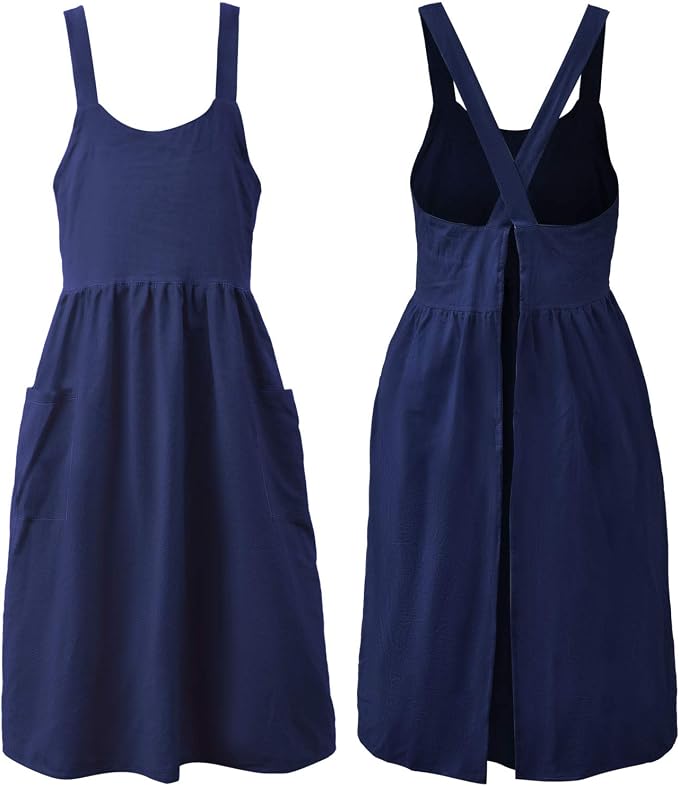 Uaussi Cotton Linen Apron Cross Back Work Apron by Uaussi
