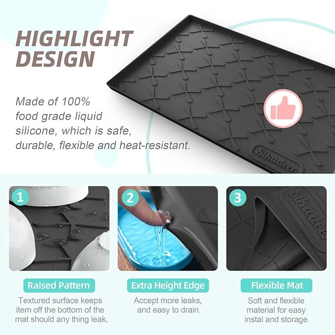 SIKADEER 31" x 19" Under Sink Mat Waterproof, Silicone Mat Kitchen Drawer Shelf - Image 4
