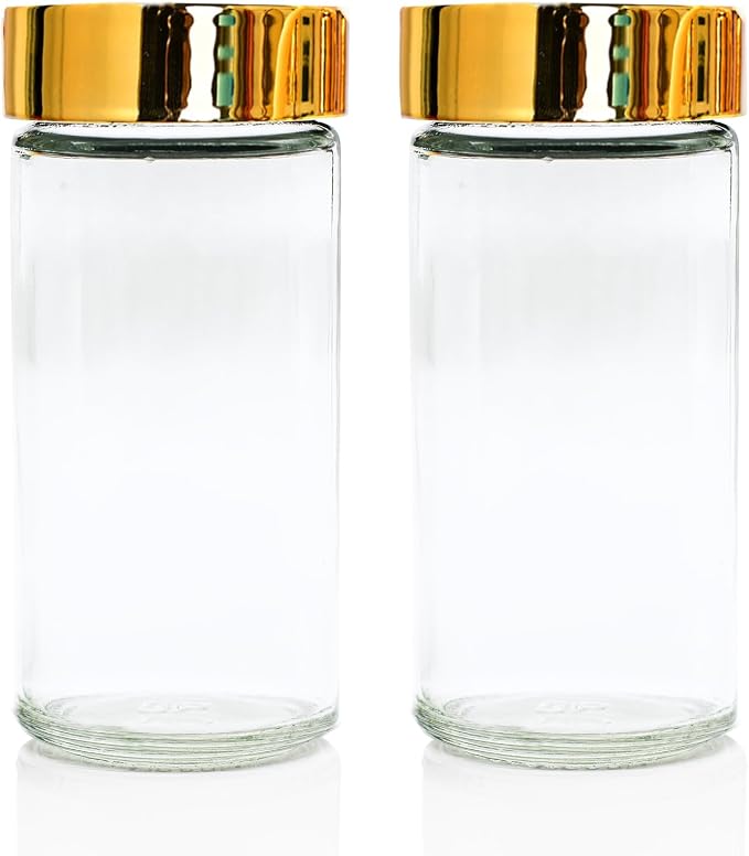 Tianifa 2pcs Gold Spice Jars, 3 oz Glass Seasoning Bottles, Spices Container by Tianifa