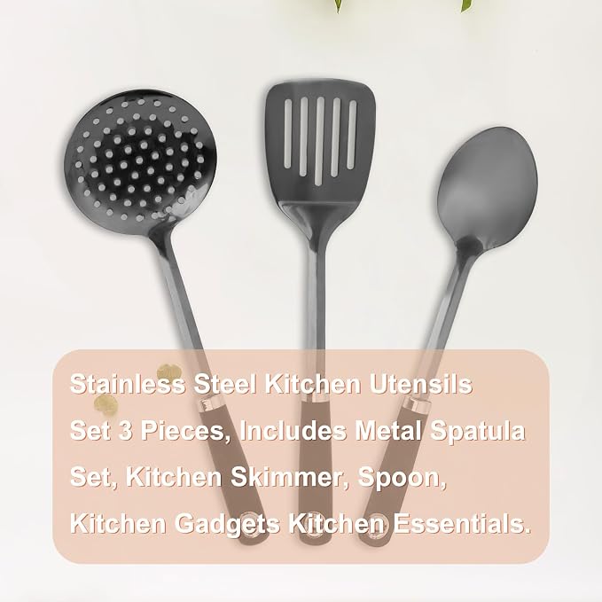 3-Piece Cooking Utensils Set Stainless Steel Large Serving Spoons Set Slotted - Image 7