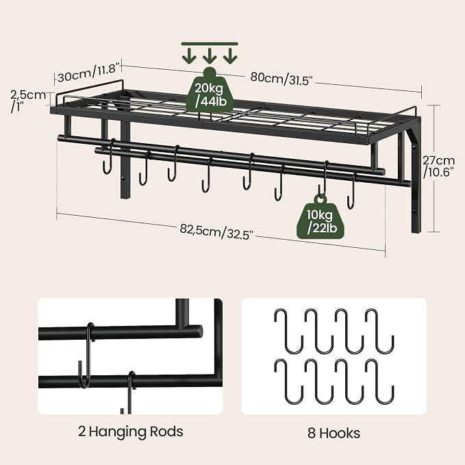 CHOEZON Hanging Pot Rack, Wall-Mounted Pot Rack, Kitchen Cookware Organizer - Image 4