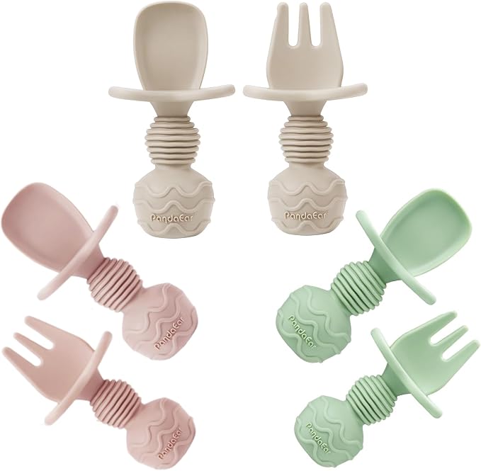 PandaEar 6 Pack Silicone Baby Spoons and Fork Feeding Set- Anti-Choke First by PandaEar